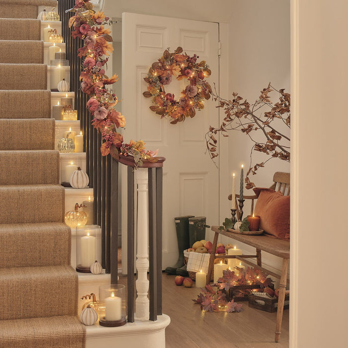 1.4m Pre Lit Luxury Velvet Pumpkin Meadow Garland