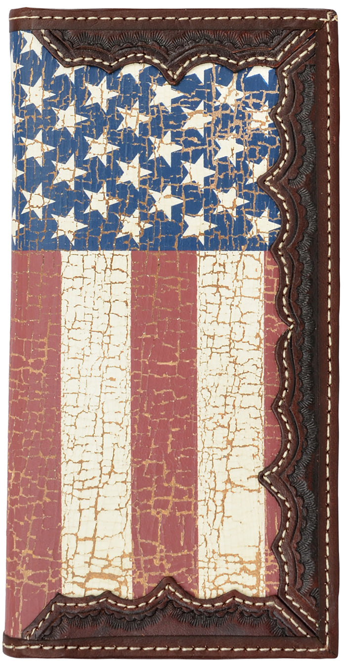 3D Men's Distressed USA Flag Leather Edge Rodeo Wallet