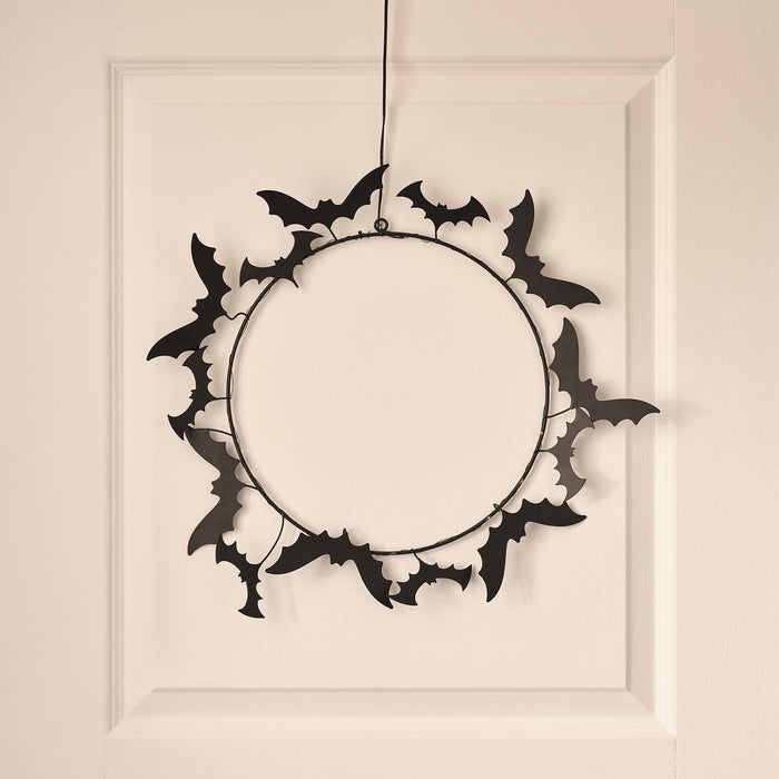 43cm LED Black Bat Halloween Wreath