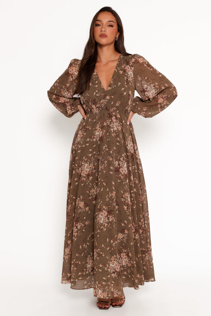 Petal and Pup USA DRESSES Anisa Maxi Dress - Olive Floral