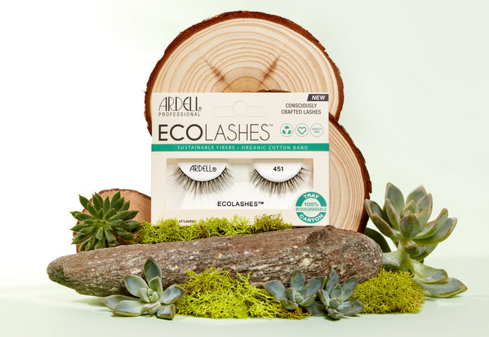 Back details of Ardell's Ecolashes 451 packaging with application & removal instructions & its inclusions