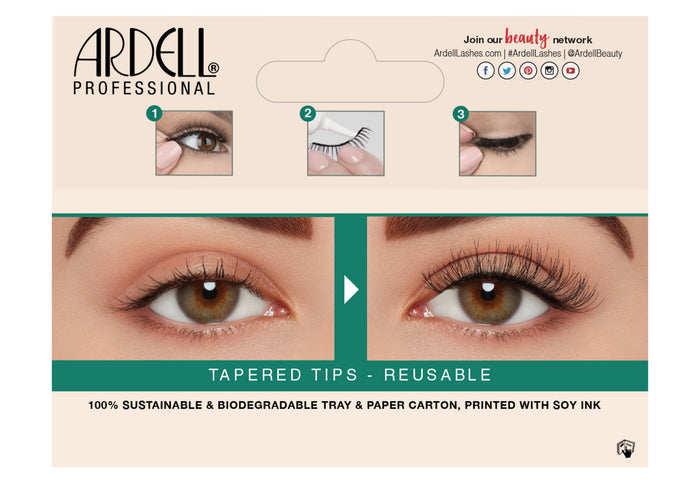 Back of Ardell's Ecolashes 454 packaging with application, removal instructions and pictures.