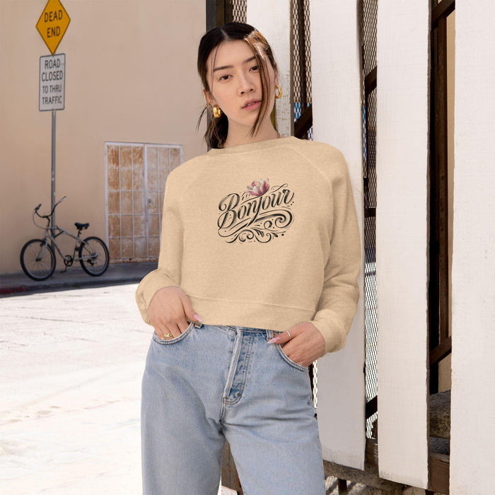 Bonjour! Cropped Fleece Pullover π·β¨ Women's Cozy Sweatshirt π - Whippie's