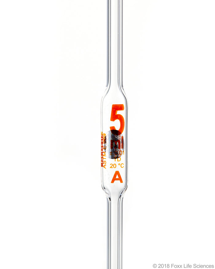 Borosil Volumetric Pipette Bulb Pipette Class A Accuracy ASTM Batch Certificate 5mL Borosilicate | img_1 | Foxx Life Sciences Global | shopfls.com