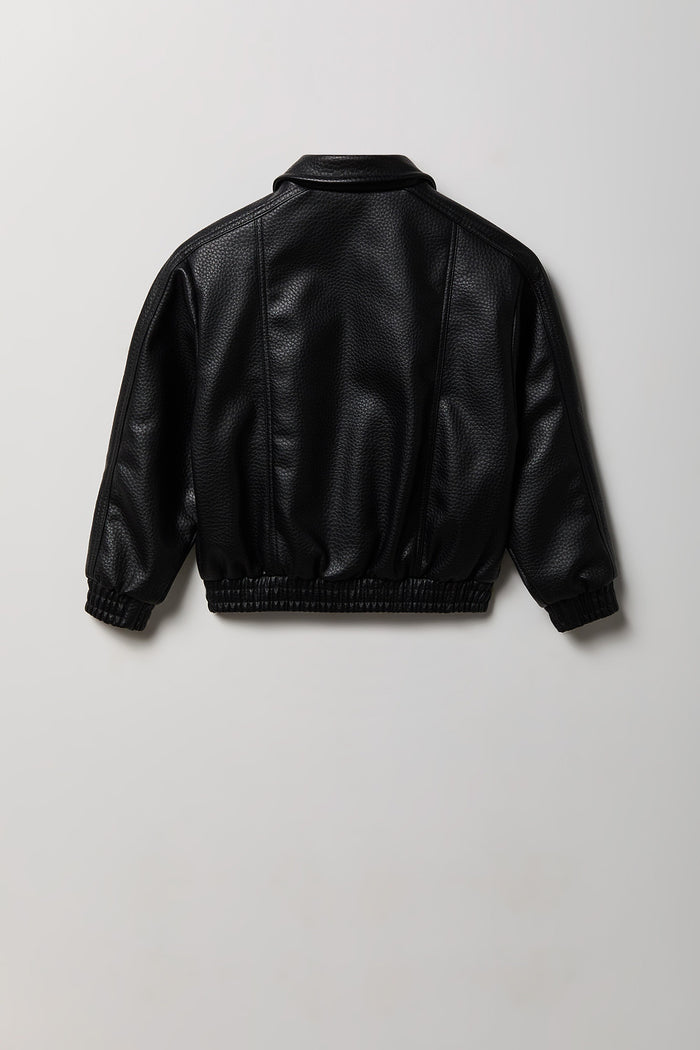 Boys Faux Leather Bomber Jacket