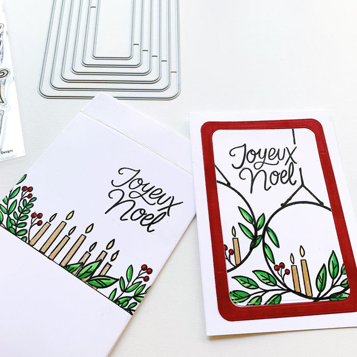 Catherine Pooler - Dies - Notecard Envelope. Create your own adorable notecard sized envelope with our Notecard Envelope Die. This pair of dies will work with our 6x6" paper to create two cut and scored pieces that you can easily adhere together to create custom envelopes. The envelope is measures at 3 3/4" x 5 1/2" and is a perfect fit for a 3.5" x 5" CP Notecard or 4 Bar sized card base. Available at Embellish Away located in Bowmanville Ontario Canada. Christmas Notecard example by Catherine