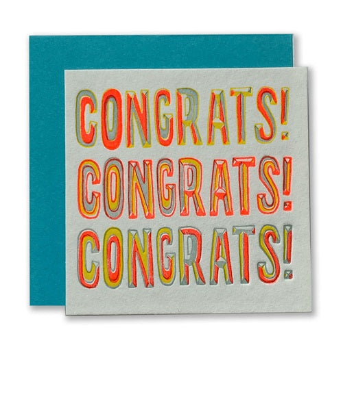 Congrats! card set of three mini cards, grey with colorful βCONGRATS!β text