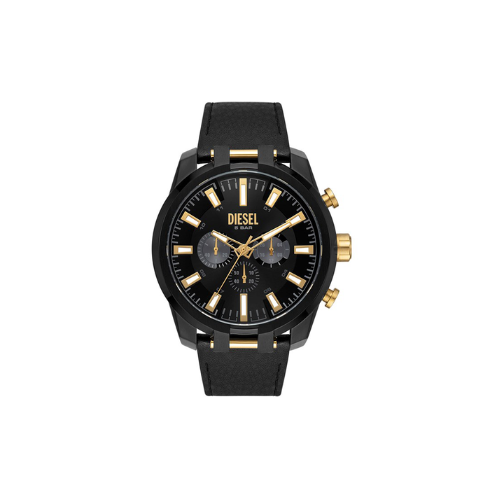 Diesel Split Chronograph Black Leather Watch