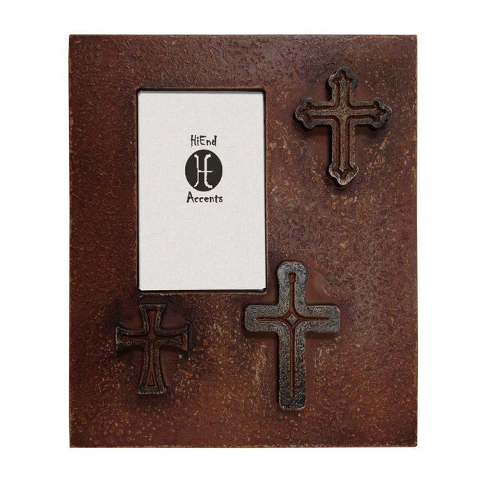 Distressed 3-Crosses Picture Frame, Red Picture Frame