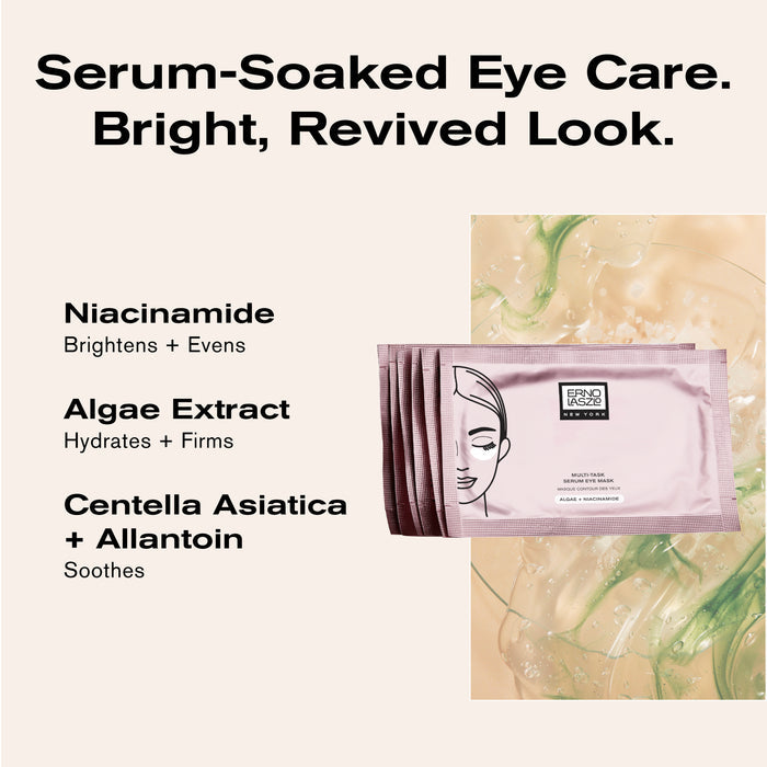 Serum-Soaked Eye Care.
Bright, Revived Look.
Niacinamide brightens + evens
Algae Extract hydrates + firms
Centella Asiatica + Allantoin soothes