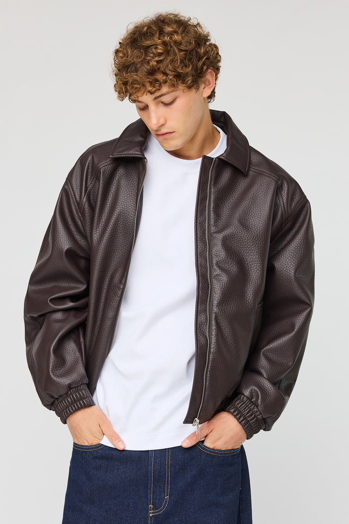 Faux Leather Bomber Jacket