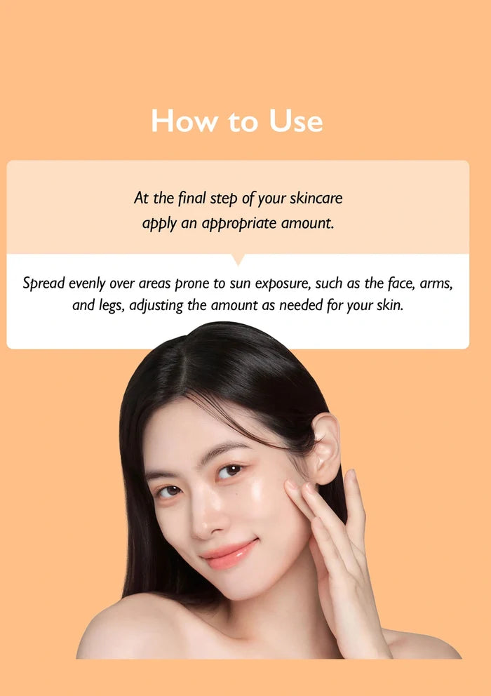 Woman applying skincare product with text on an orange background