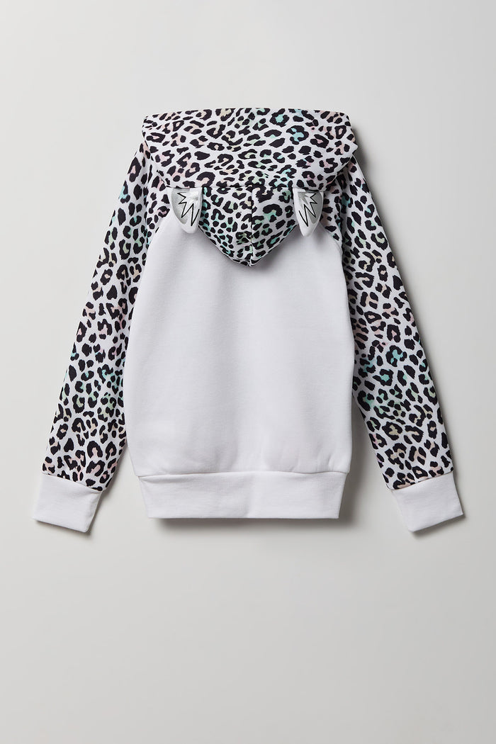 Girls 3D Snow Leopard Character Hoodie