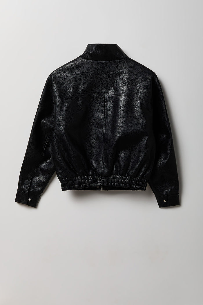 Girls Faux-Leather Bomber Jacket