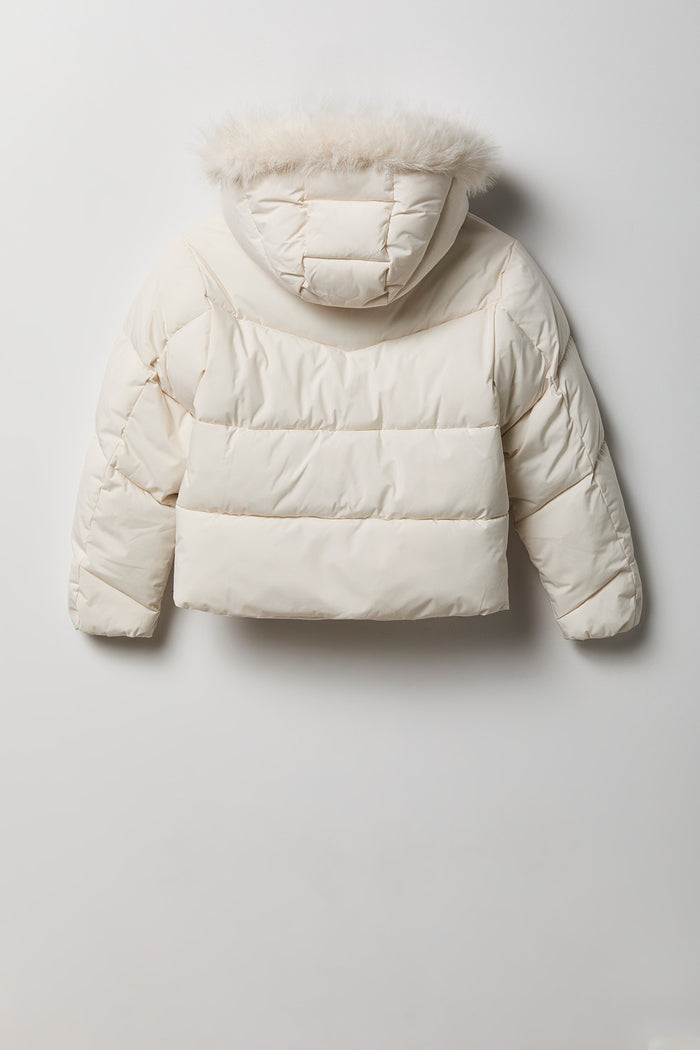 Girls Fur Trim Puffer Jacket