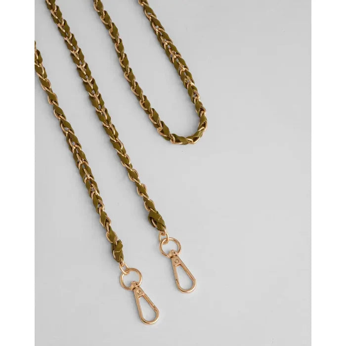 Gold Chain & Olive Green Weave Pom Strap