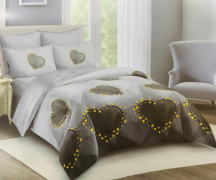 Hearts Duvet Set 5x6 - Grey & Yellow