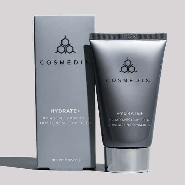 Cosmedix Essentials Bundle packaging with a Hydrate+ sunscreen tube