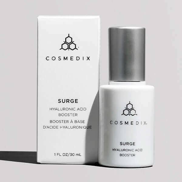Surge Hyaluronic Acid Booster bottle with its white box beside it