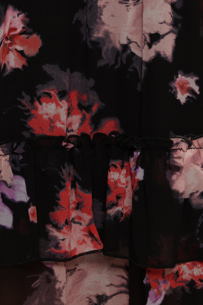 Petal and Pup USA DRESSES Isadora Long Sleeve Maxi Dress - Black Blurred Floral