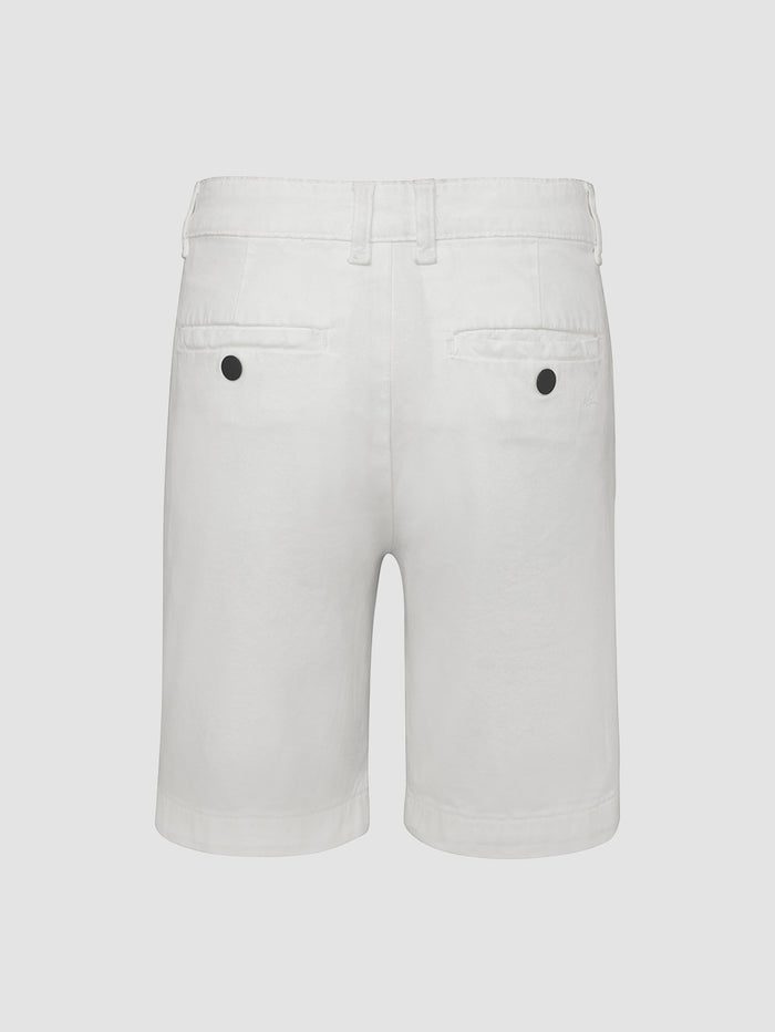 DL1961 boys' Jacob Chino short in white 'Medallion', flat back view.