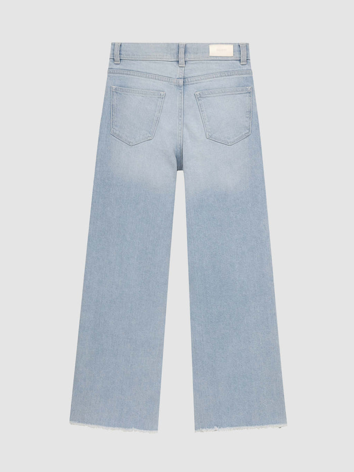 DL1961 girls' Lily Wide Leg jeans in light blue 'Poolside', flat back view.