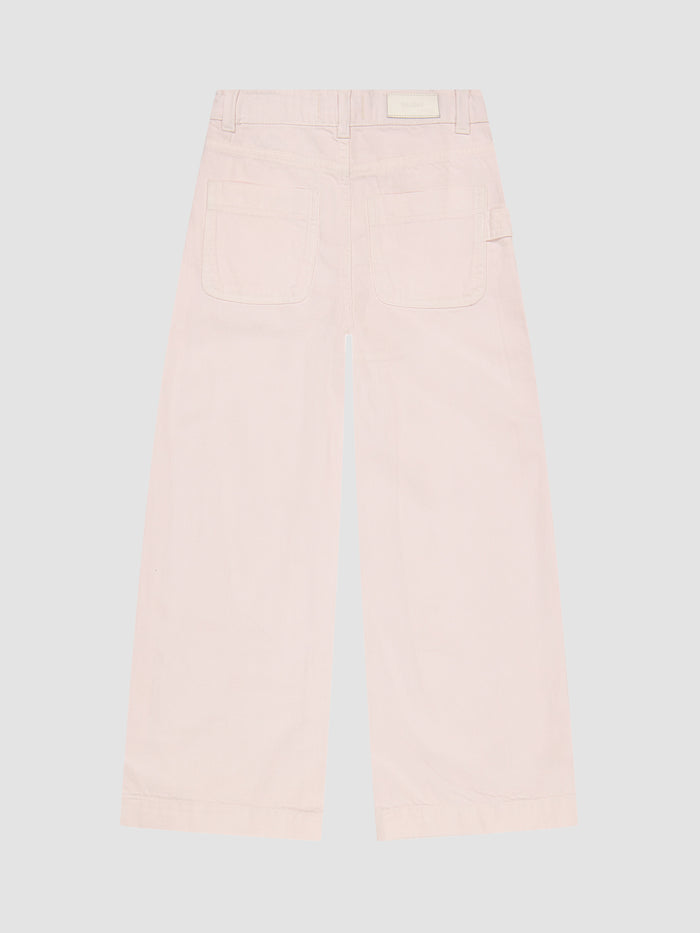 DL1961 girls' Lily wide-leg jeans in pale pink 'Primrose Pink', flat back view.