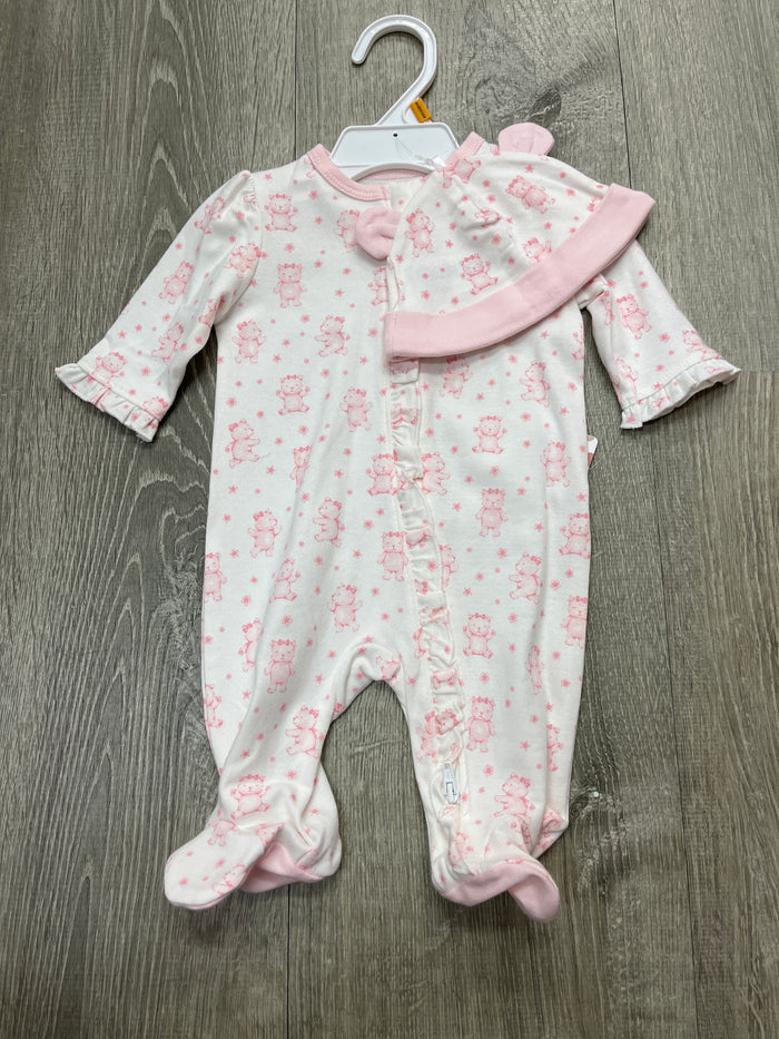 Little Me Pink Bear Ruffle Zip Footie