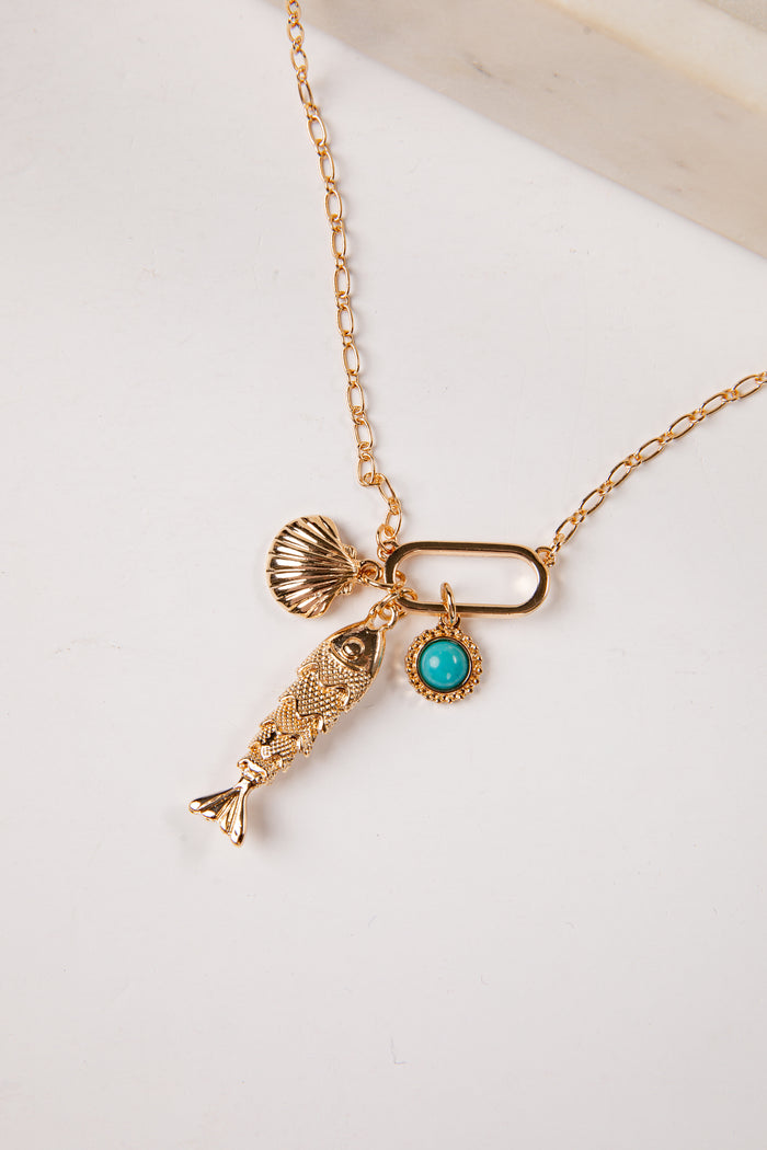 blue Maren Coastal Charm Gold Necklace