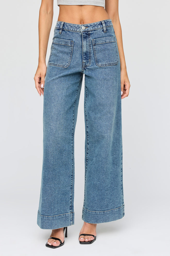 Mid Rise Wide Leg Jean