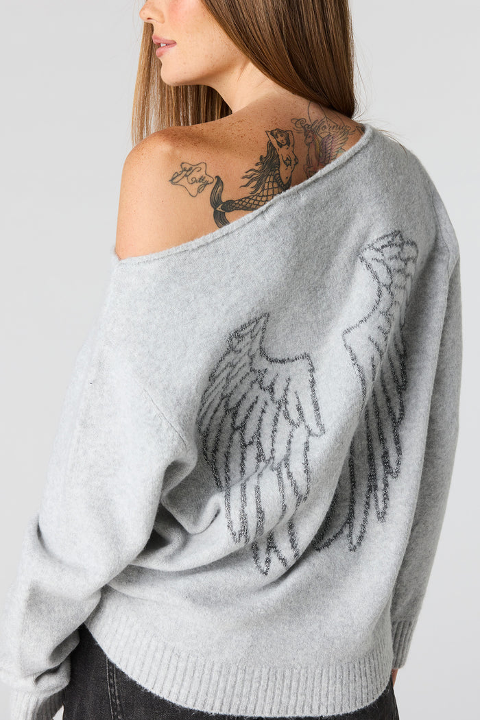 Mossy Jacquard Knit Off Shoulder Sweater