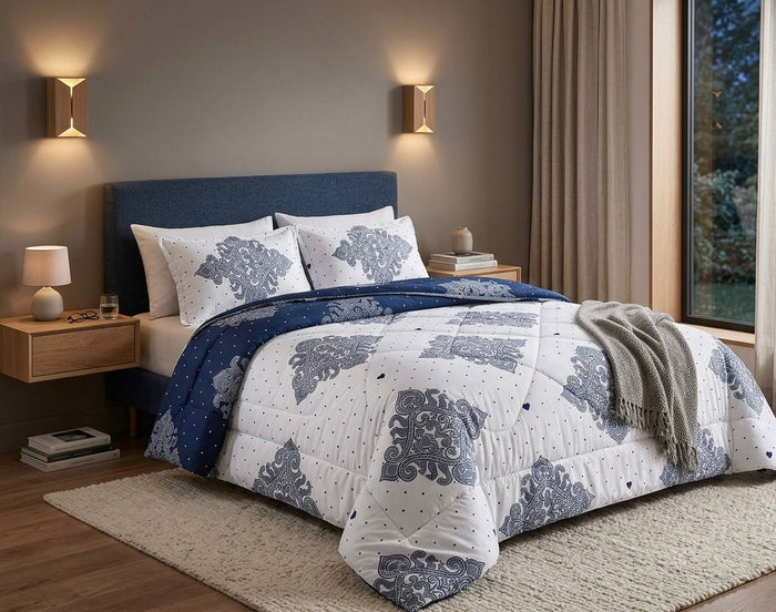Navy Paisley Duvet Set 5x6 - White & Navy Blue