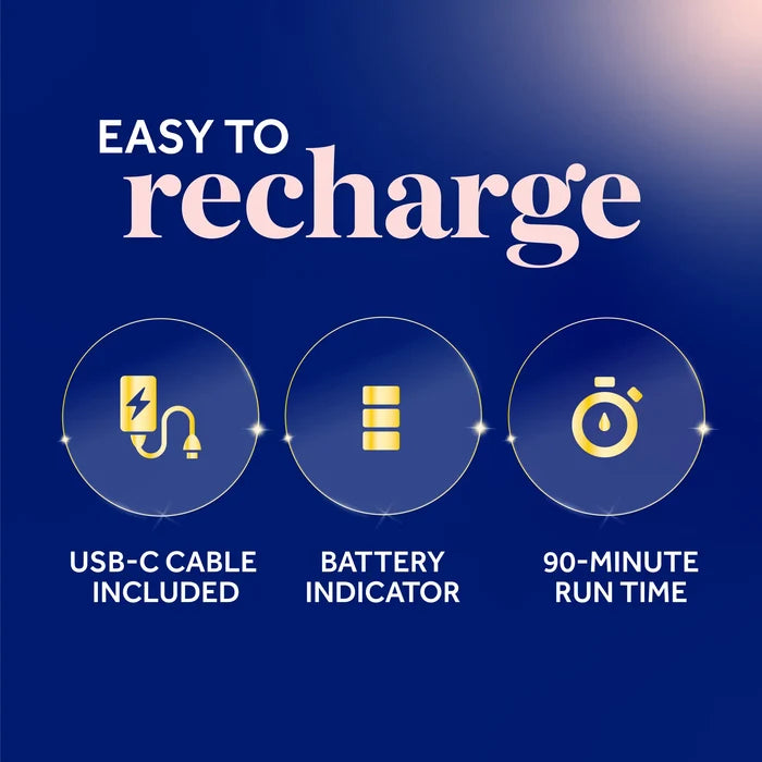 USB-C charging graphic for electronic foot file with battery indicator and runtime