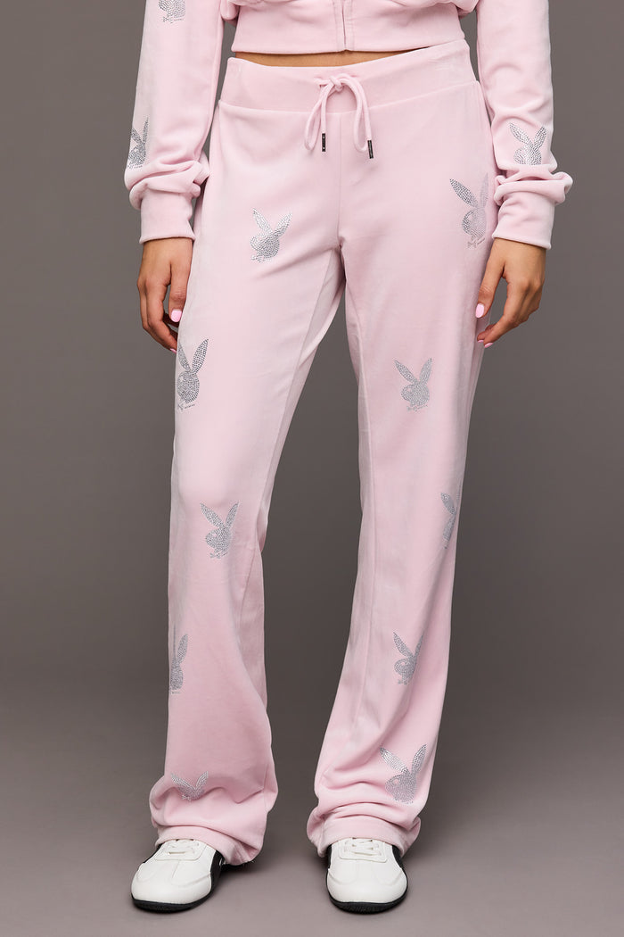 Playboy Rhinestone Velour Wide Leg Pant