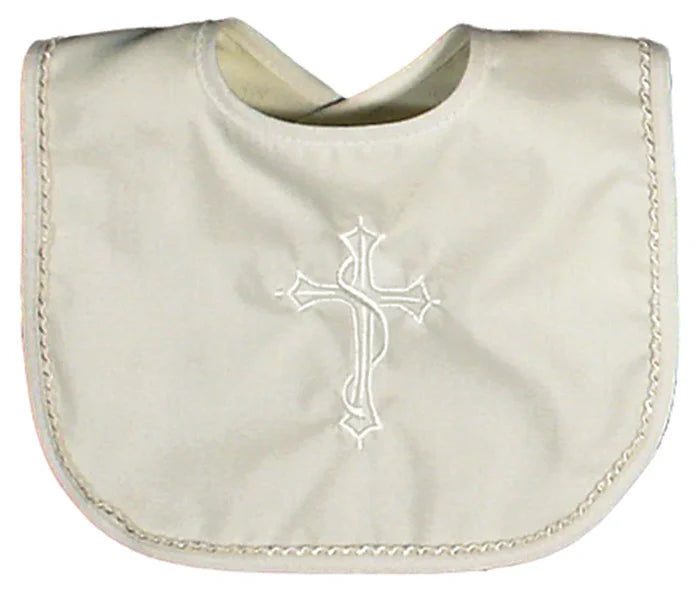 Raindrops Cotton Christening Whip Stitch Ivory Bib