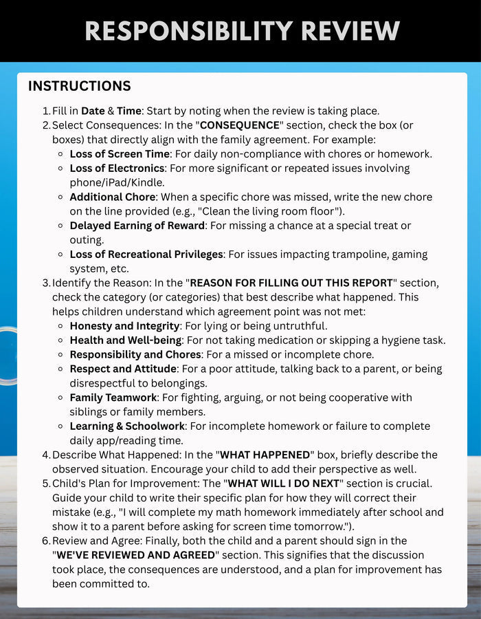 Responsibility Review Kids Responsibility Chart