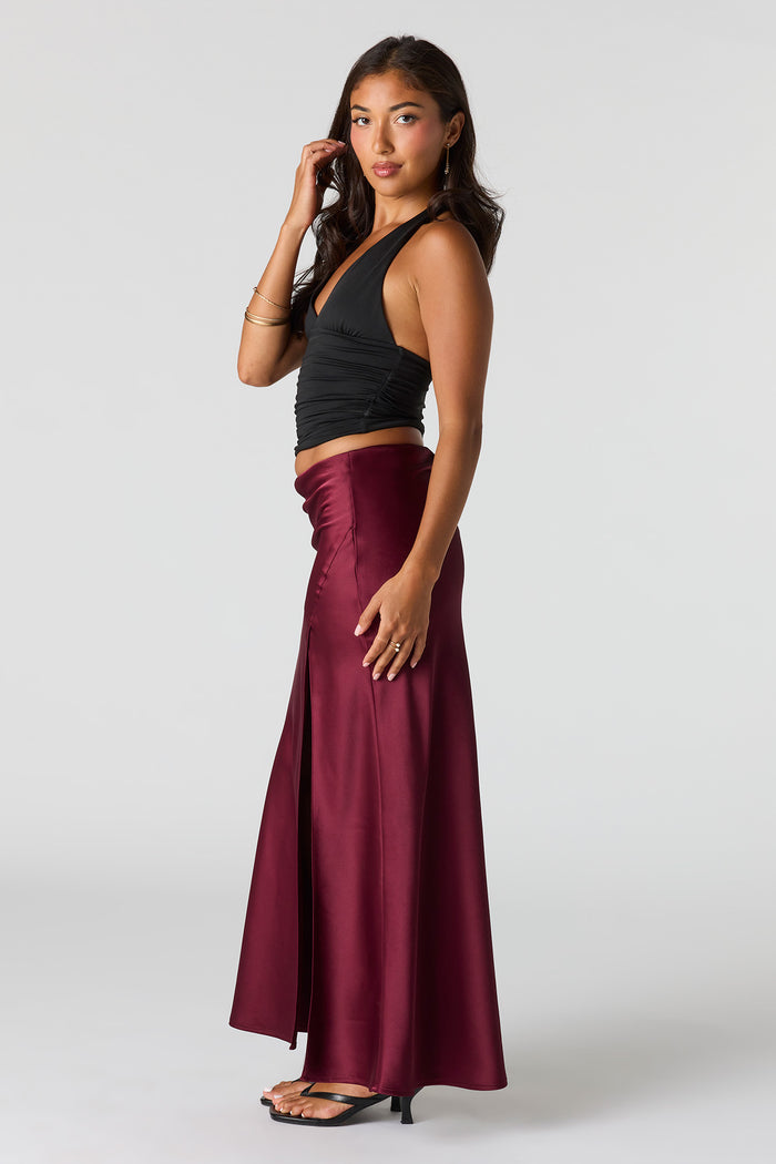 Satin Flowy Maxi Slit Skirt