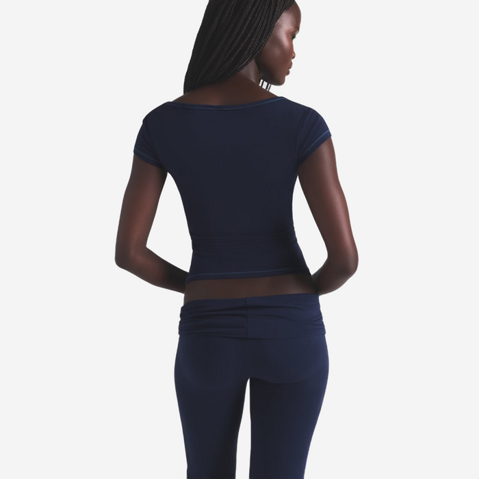 SKIMS COTTON JERSEY SCOOP NECK T-SHIRT NAVY