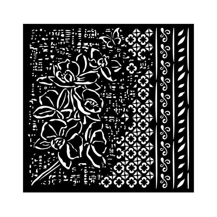 Stamperia - Stencil 7"X7" - Orchids And Cats - Orchid Pattern. Stencils can add fun accents or elegant designs to scrapbook pages, greeting cards, mixed media and craft projects! Available at Embellish Away located in Bowmanville Ontario Canada.