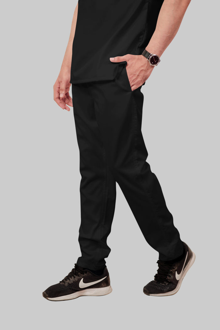 Stretchable (2Way) Men Black Mandarin Neck With Straight Pant Scrub Set