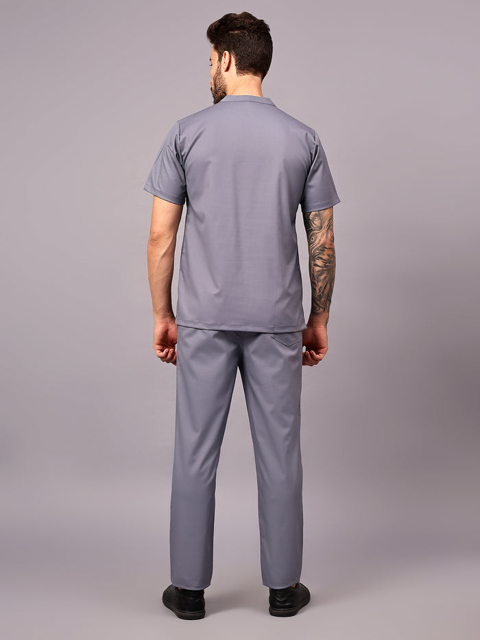 Stretchable (2Way) Men Graphite Mandarin Neck With Straight Pant Scrub Set