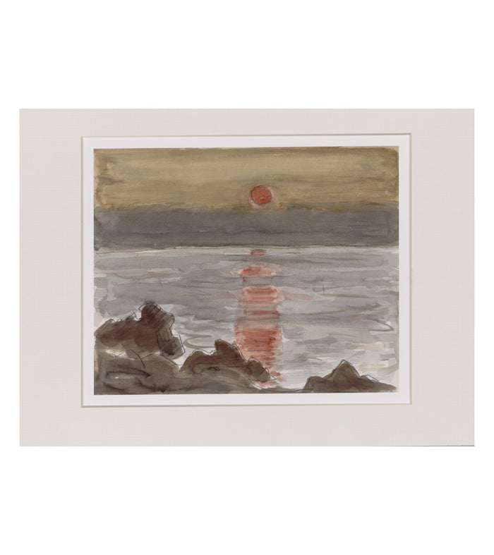 'Sunset, Barclodiad Y Gawres' - Sir Kyffin Williams Mounted Print