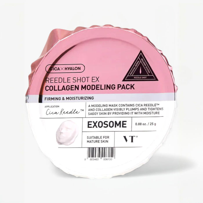 Collagen modeling pack with pink and white packaging on a light gray background