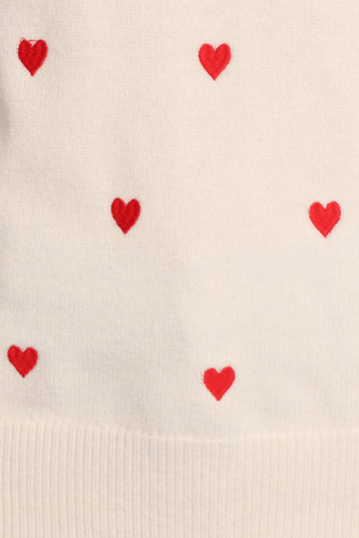 Petal and Pup USA KNITWEAR Xadie All Over Mini Heart Sweater - Cream/Red