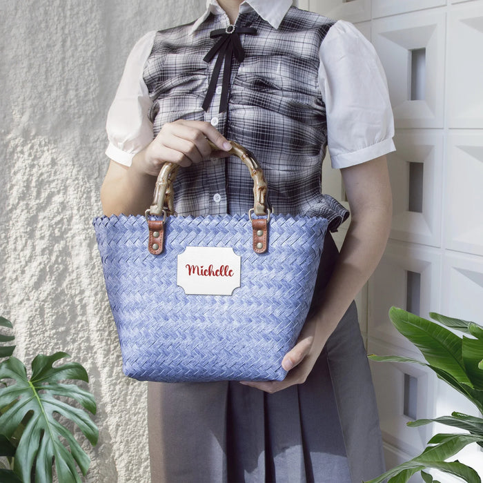 1231. Chic Woven Basket Bag with Bamboo Handle - Personalizable - Whippie's