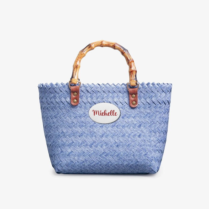 1231. Chic Woven Basket Bag with Bamboo Handle - Personalizable - Whippie's
