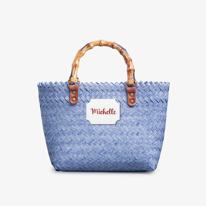 1231. Chic Woven Basket Bag with Bamboo Handle - Personalizable - Whippie's