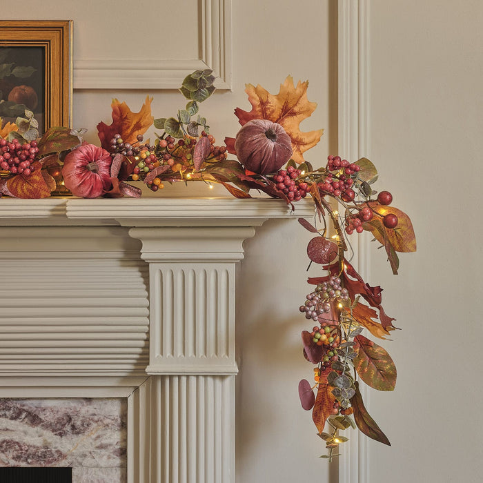 1.4m Pre Lit Luxury Velvet Pumpkin Meadow Garland