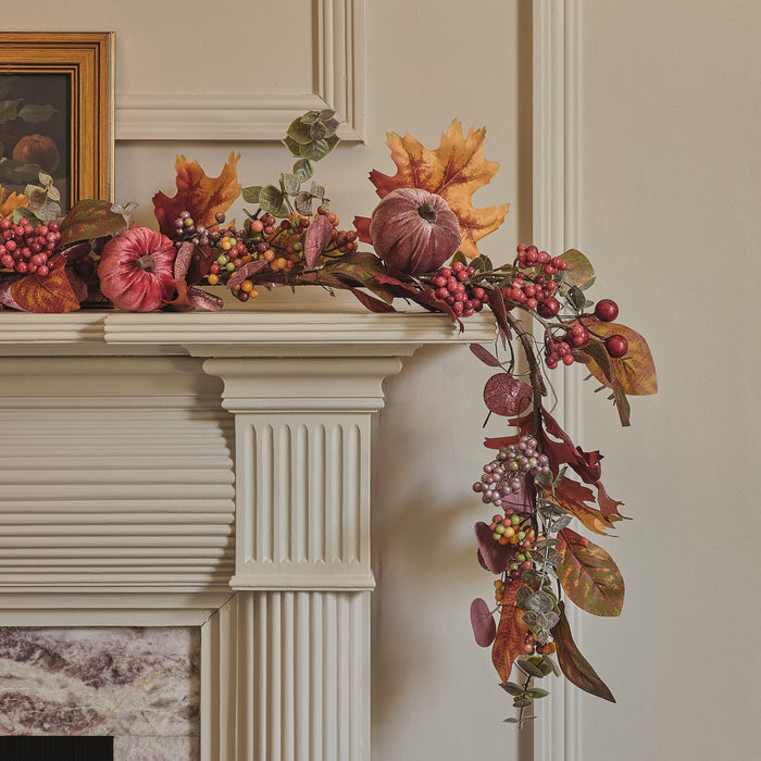 1.4m Pre Lit Luxury Velvet Pumpkin Meadow Garland
