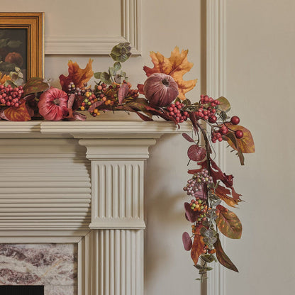 1.4m Pre Lit Luxury Velvet Pumpkin Meadow Garland